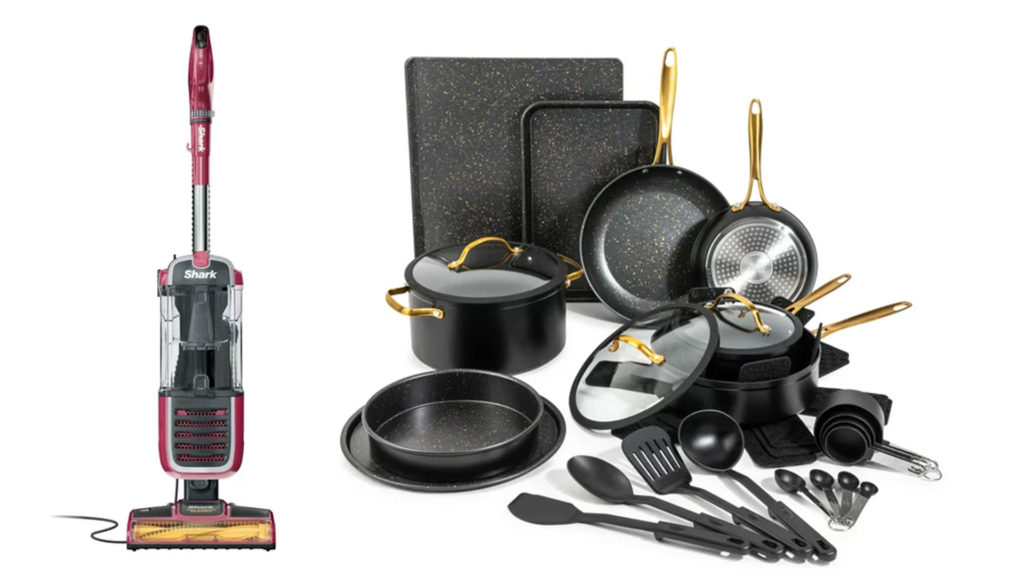 Shark Vacuum and Thyme & Table Non-Stick Cookware & Bakeware, Gold, 28-Pieces Set