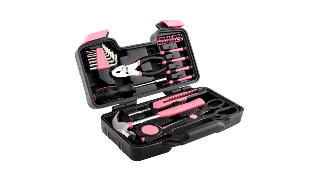 Zimtown 39pcs Household Hand Tool Set, w/ Case, for General Household DIY Home Repair, Pink